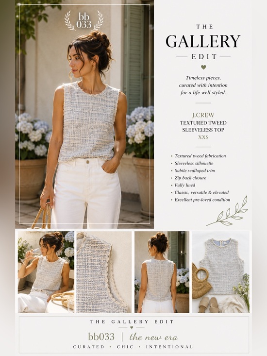 J. Crew Tops - J.Crew Bouclé Tweed Sleeveless Top XXS | Blue & Cream Textured Shell